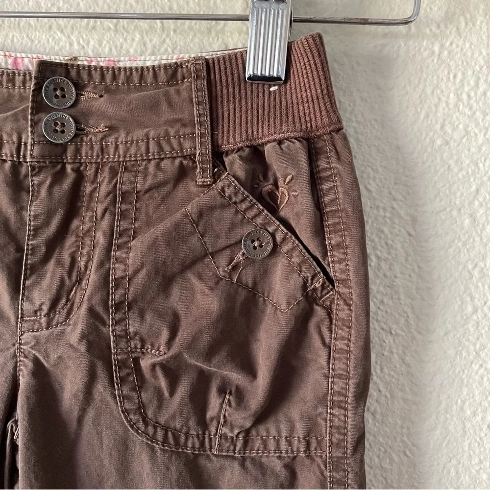 Justice Cargo Pants Girls 6 Slim Brown Roll Up Straight Leg Cropped Play Y2K
